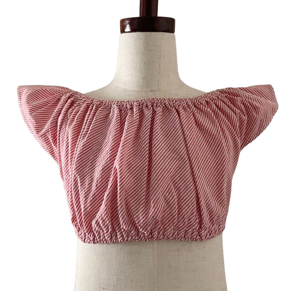 1950's Girls Cotton Crop Halter Top Blouse Red Stripe